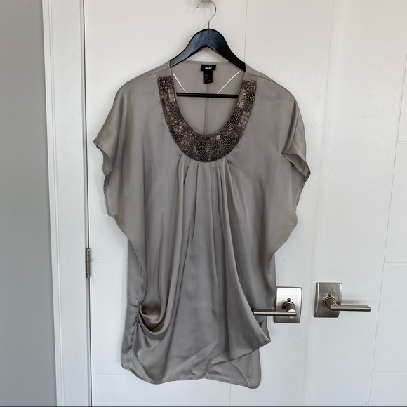 H&M Silver Silky Tunic with Intricate Beading - Picture 1 of 4